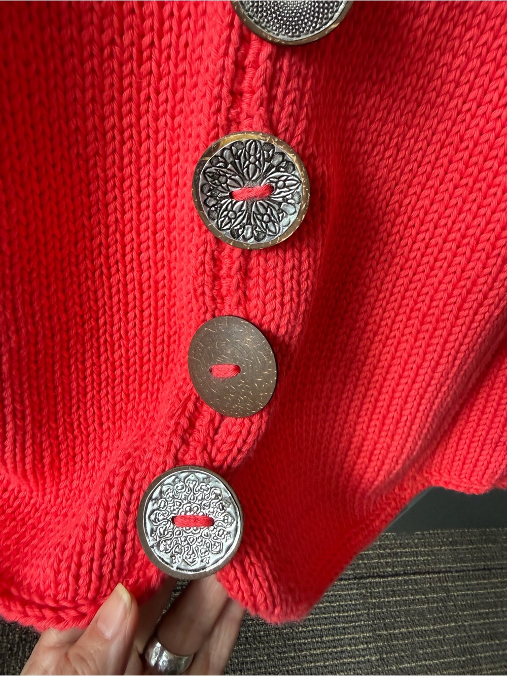 Pure Handknit brand Bright coral Chunky 100% cott Knit Sweater. L 12/14 Canada - Picture 9 of 15